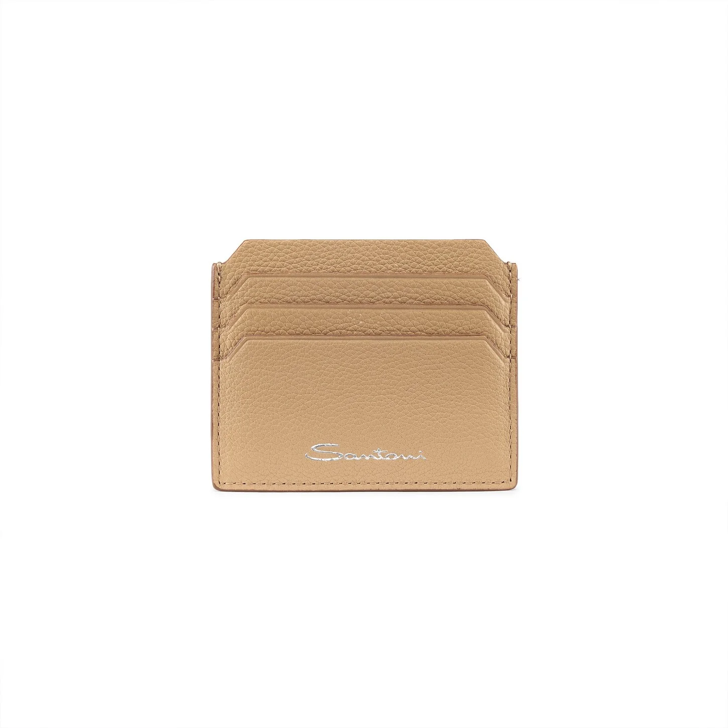 Beige tumbled leather credit card holder - 1