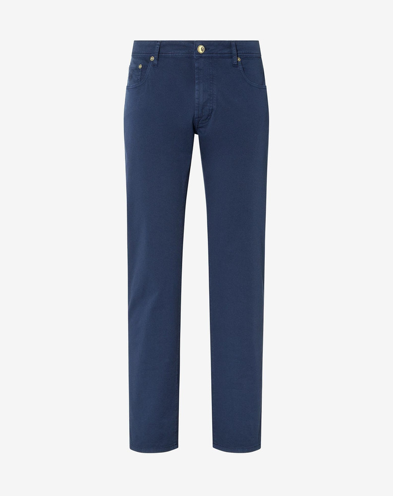 Navy blue stretch cotton 5-pocket trousers 1