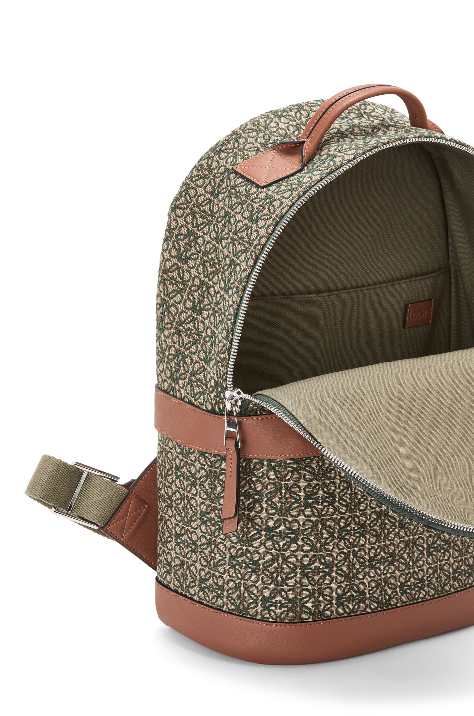Round backpack in Anagram jacquard and calfskin - 5