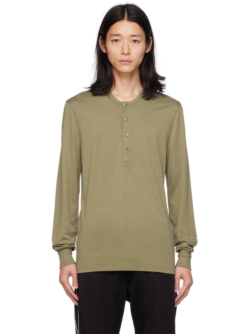 Khaki Jersey Henley - 1