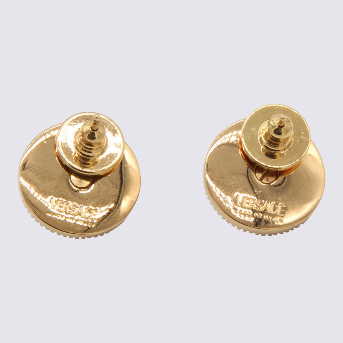 VERSACE GOLD- TONE AND SILVER METAL MEDUSA EARRINGS - 2