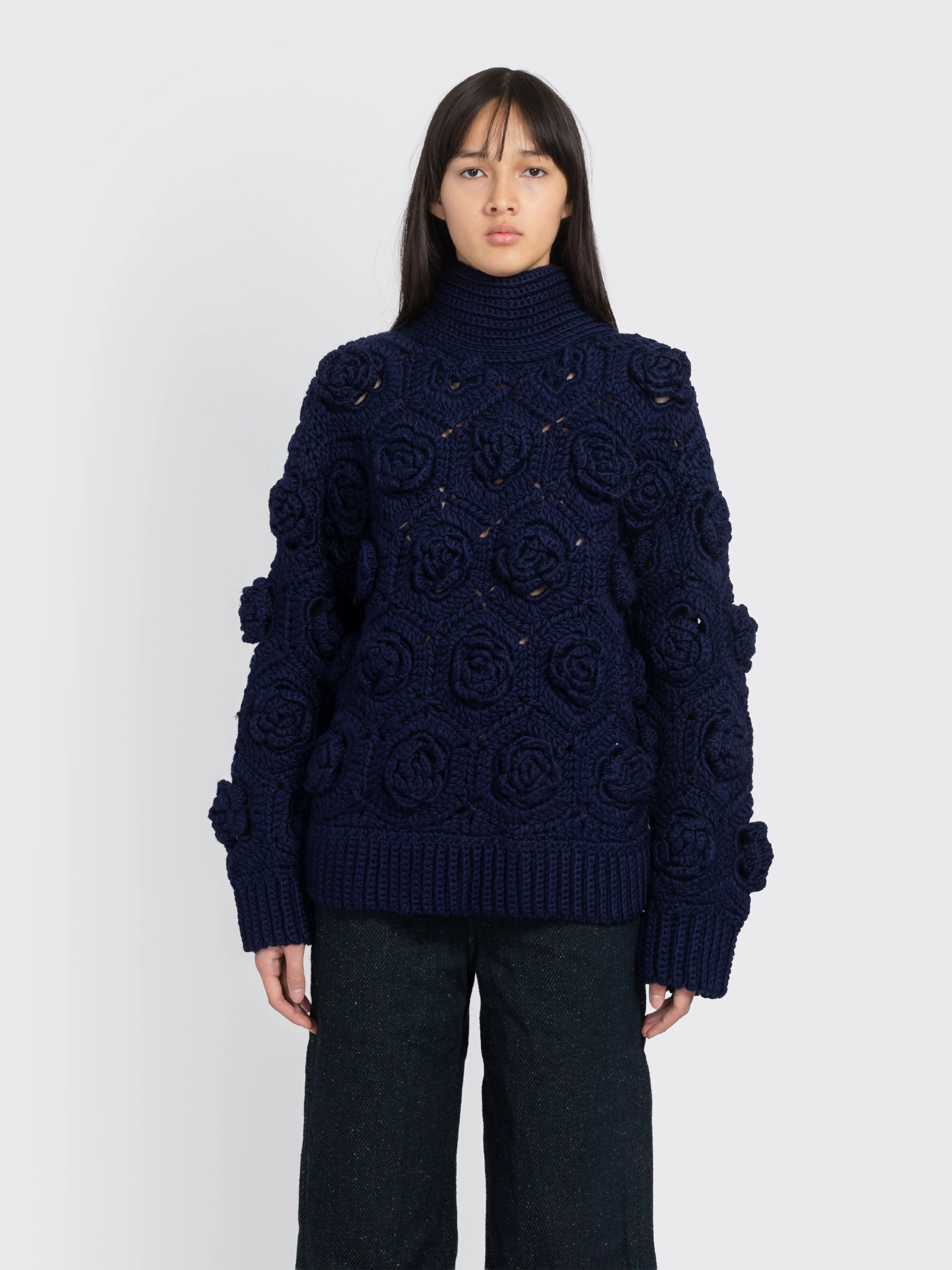 Flower Crochet Wool Sweater - 1