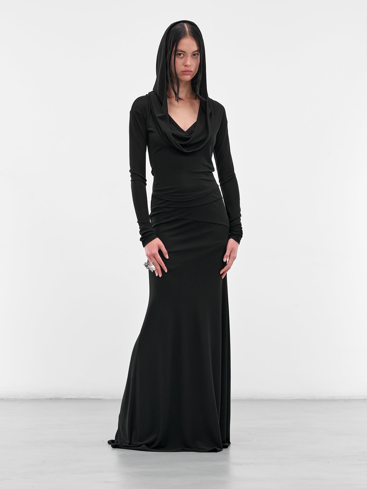Black Long Lace-Up Skirt - 6