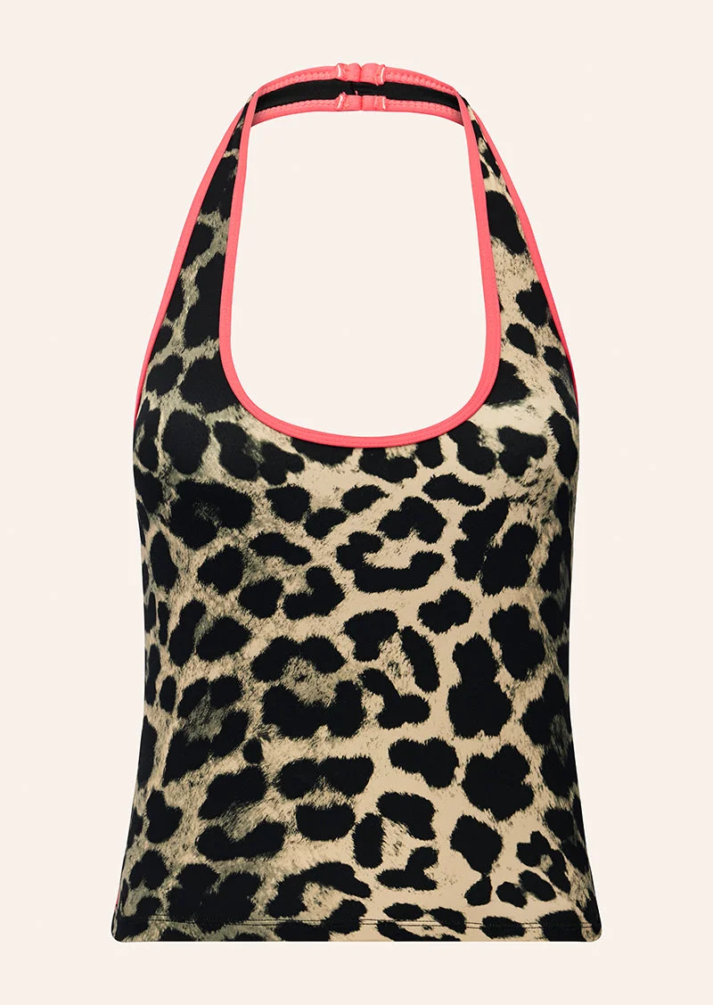 RADAR HALTER TANK IN LEOPARD & DIVA PINK - 1