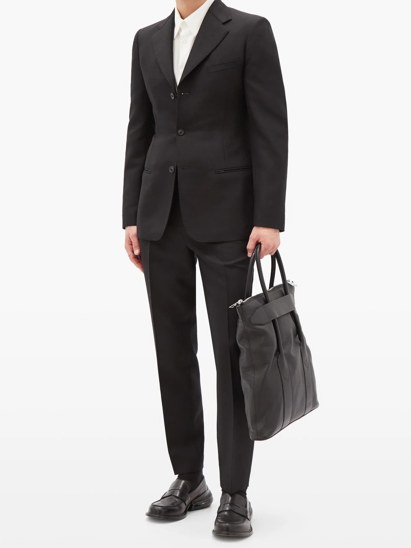 Tack-stitched single-breasted wool-blend suit - 2