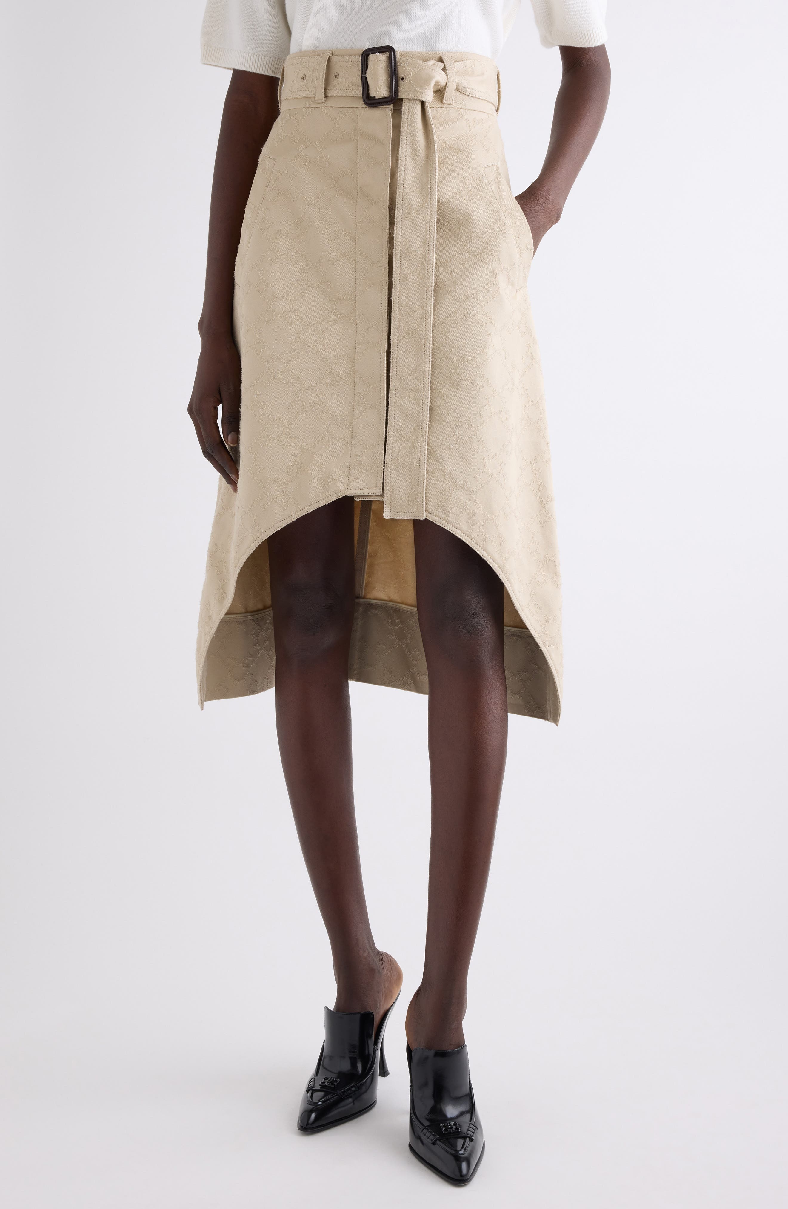 Givenchy Monogram 72 Cotton Twill Trench Skirt in Light Beige at Nordstrom - 1