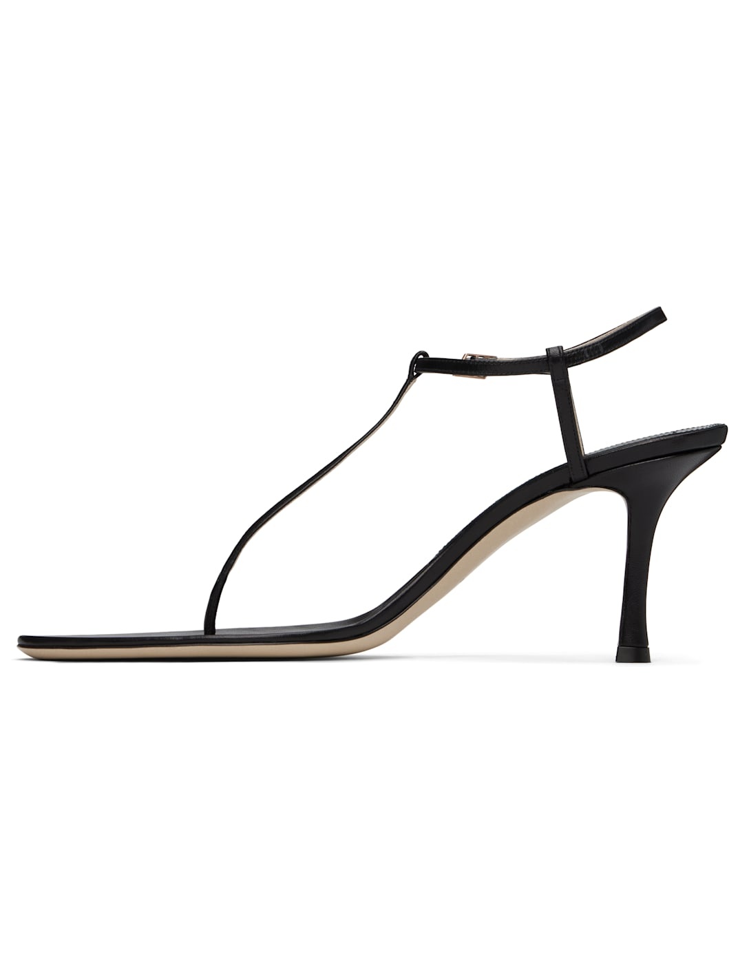 Black 75mm Mono Strap Heeled Sandals - 3