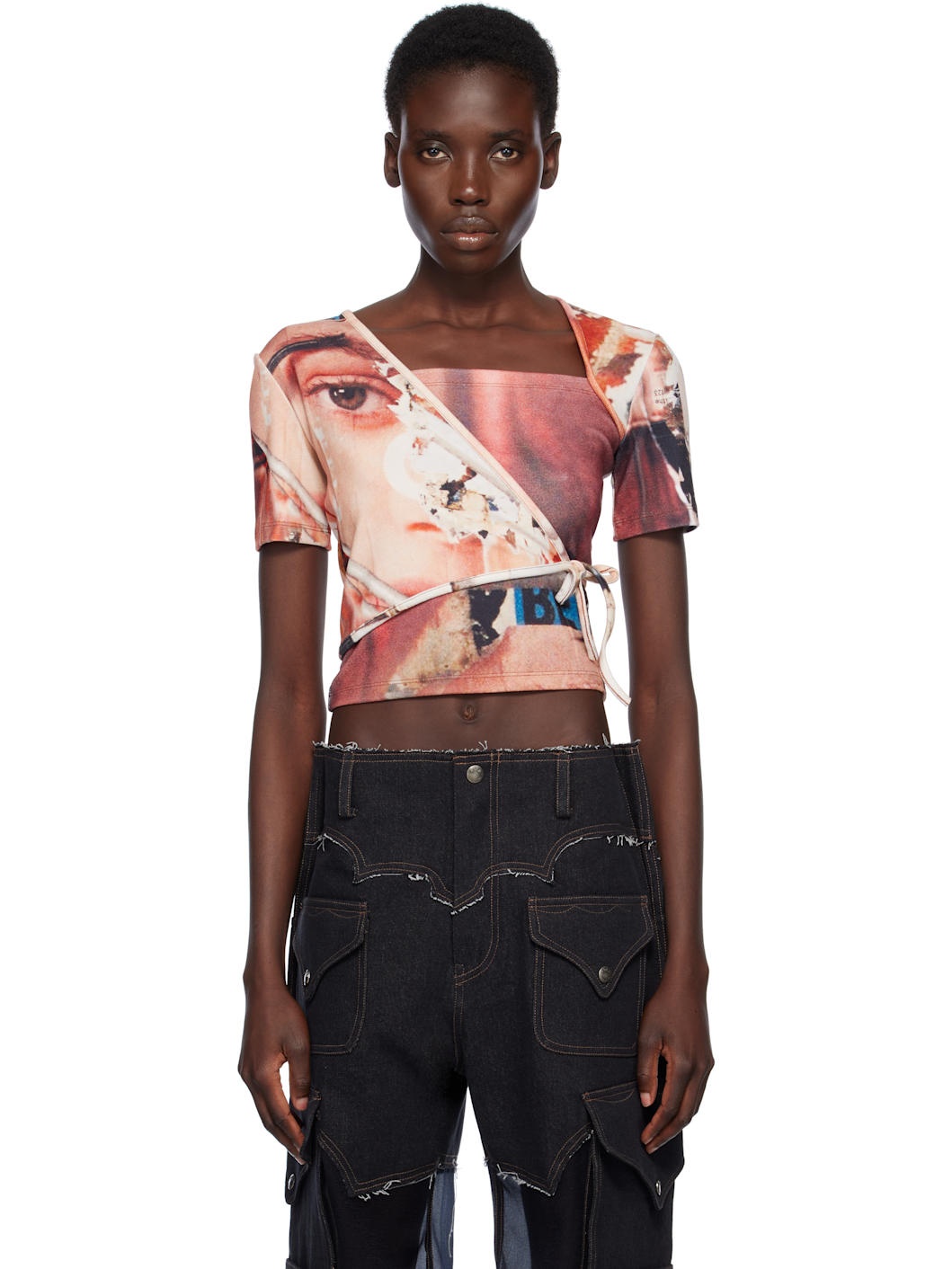 [ANDERSSON BELL]★韓国人気★Collage Printed Wrap T-Shirt Andersson Bell Burgundy & Beige Collage Printed Wrap T-shirt