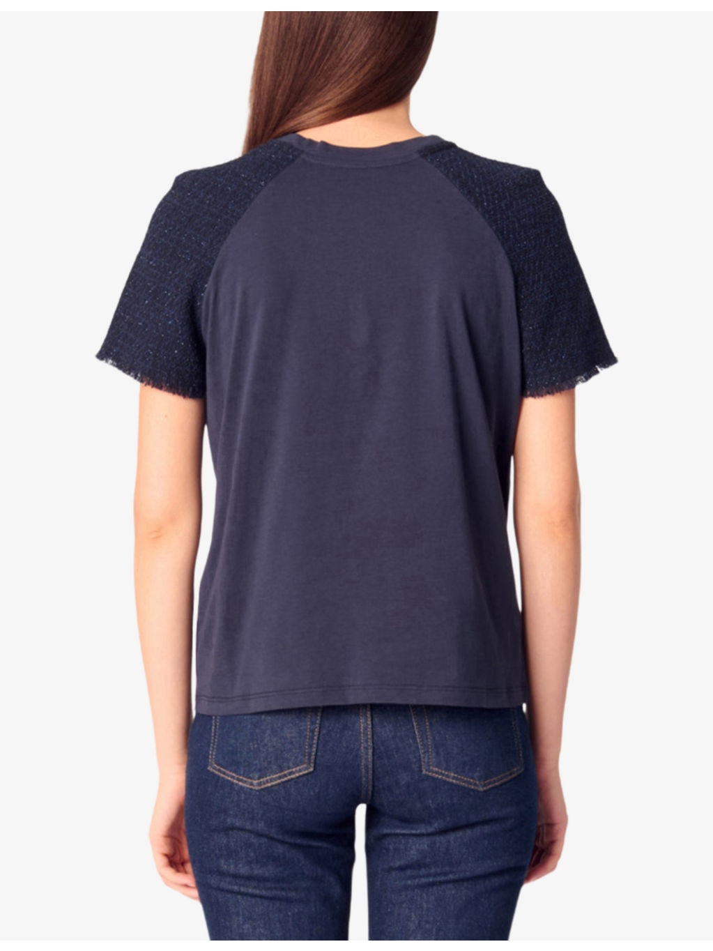 Branded Tweed-Sleeved Cotton-Jersey T-Shirt - 4