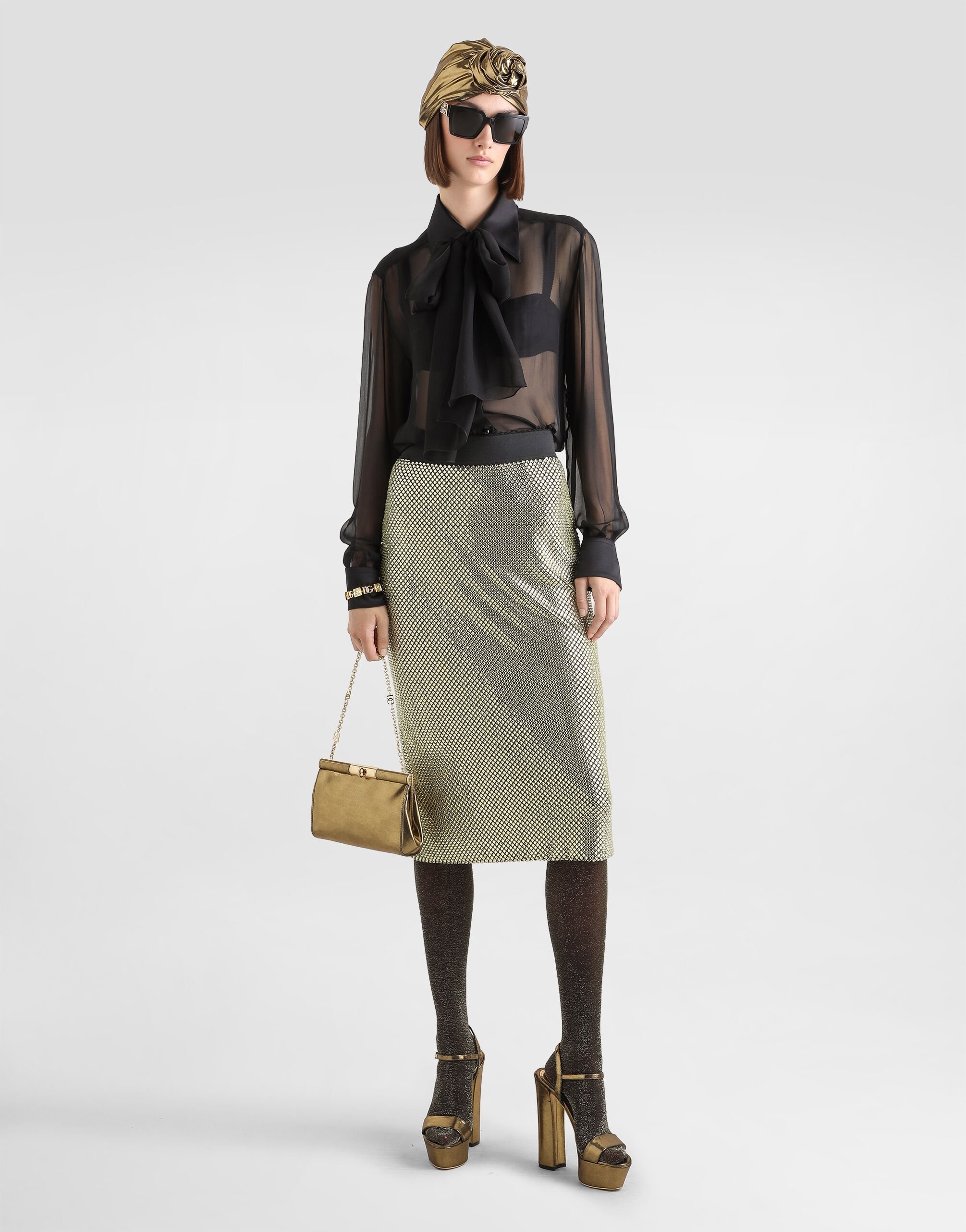 Midi pencil skirt in crystal mesh - 2