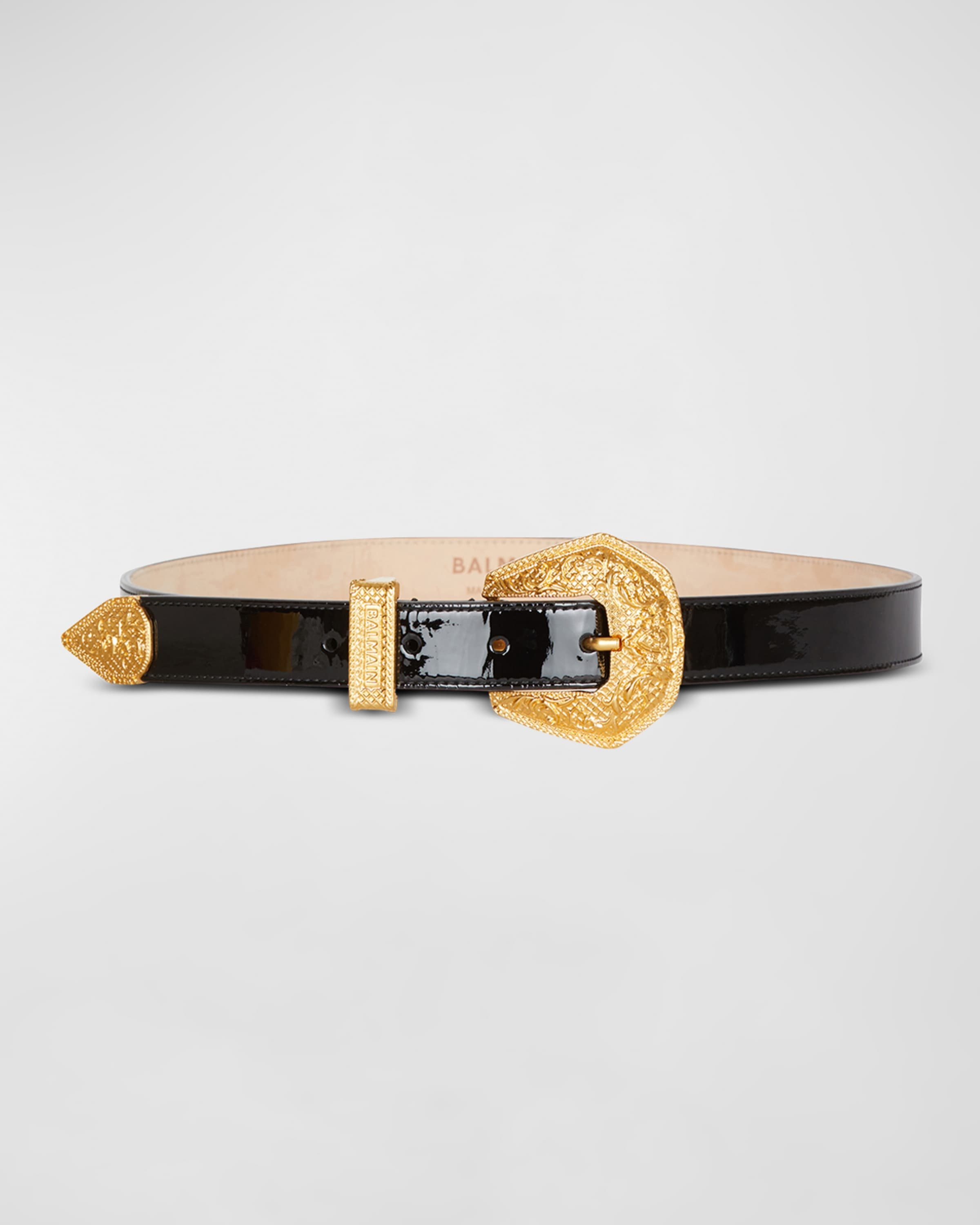 Western Patent Leather & Brass Belt - 1