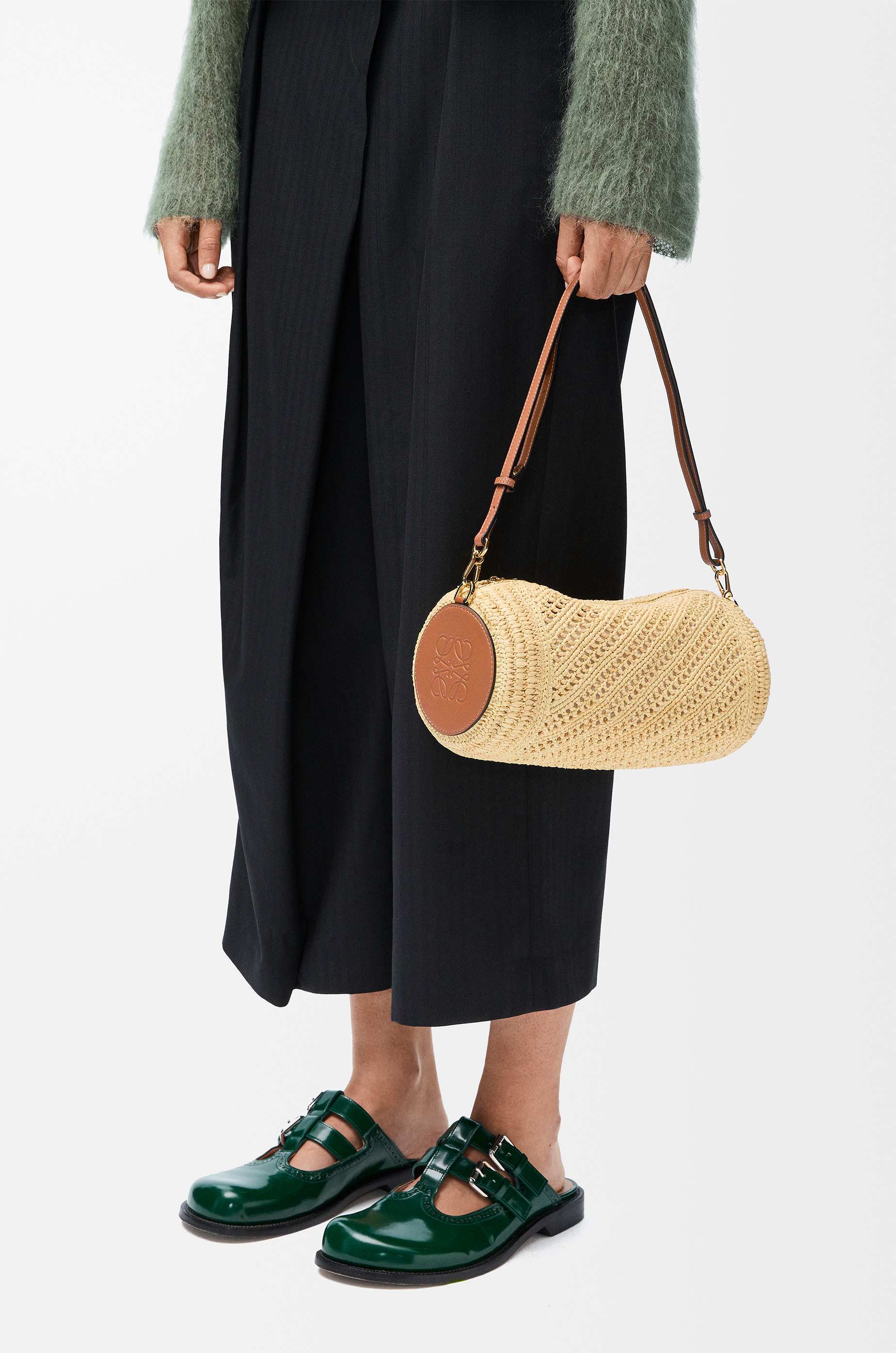 Bracelet pouch in raffia and calfskin - 3