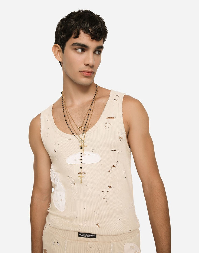 Dolce & Gabbana Fine-rib cotton singlet with patches outlook