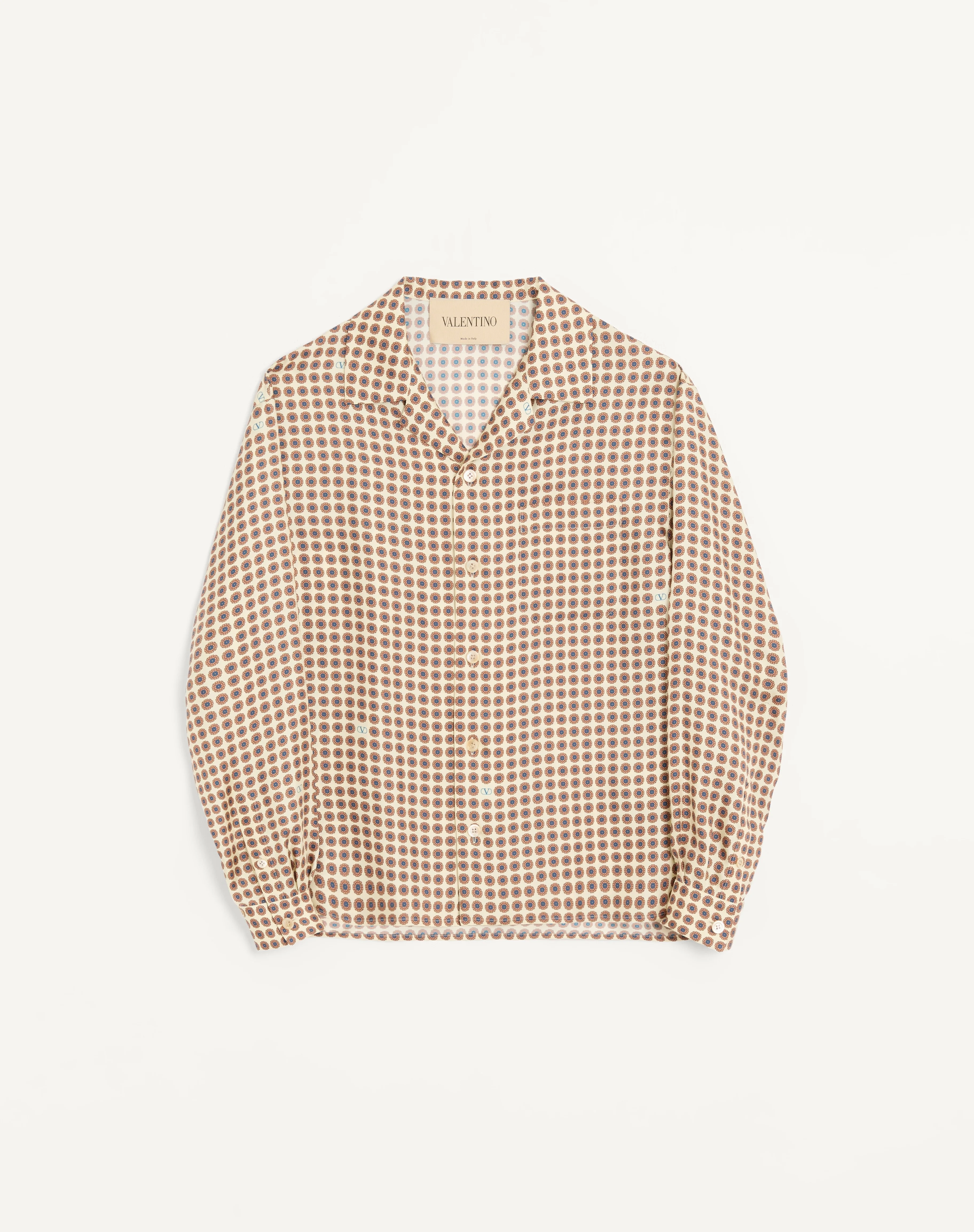 VALENTINO LONG-SLEEVED SILK SHIRT WITH ALL-OVER CHAMBER PRINT - 1