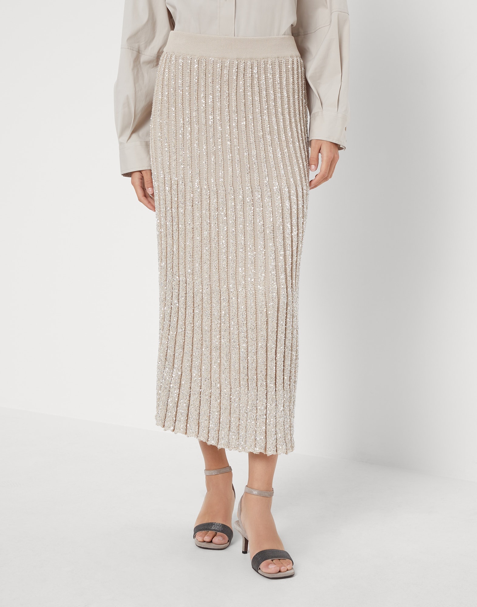 Cotton dazzling rib knit midi skirt - 1