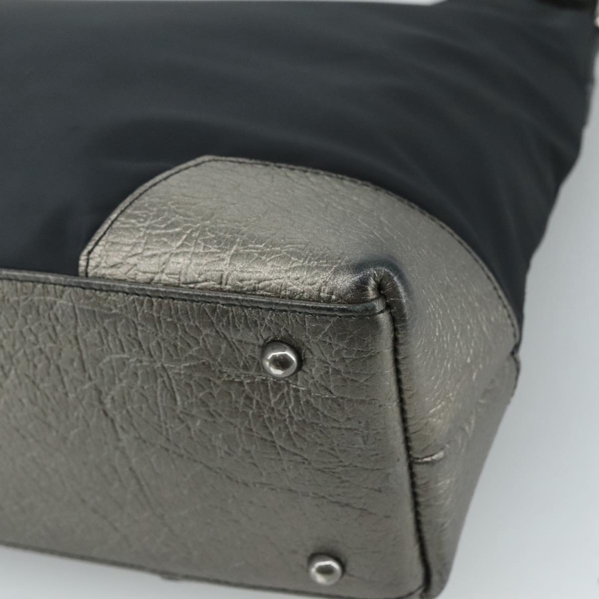 Burberry Shoulder Bag Nylon Leather Black Silver - 12