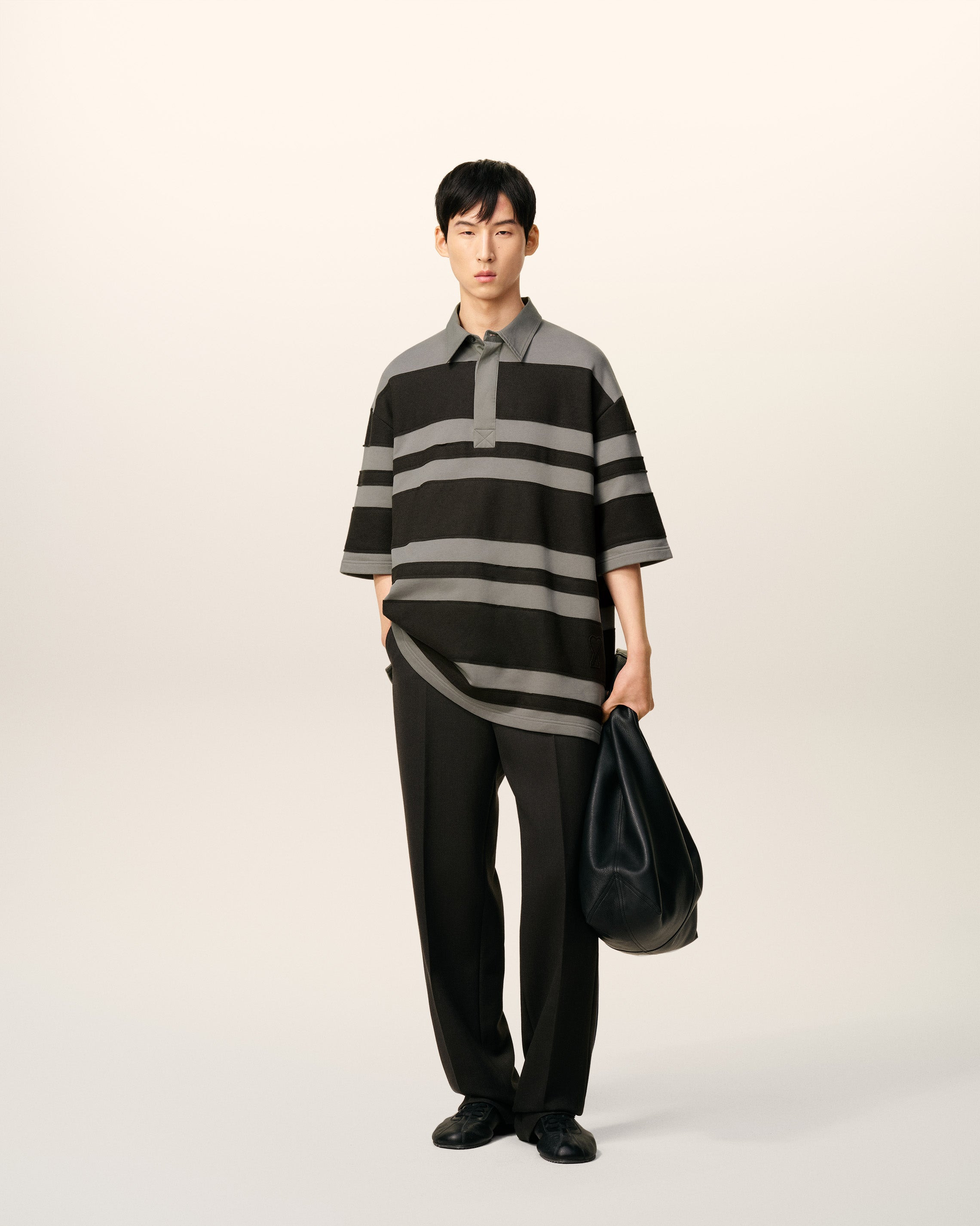 GREY COTTON AMI DE COEUR STIPED POLO - 2