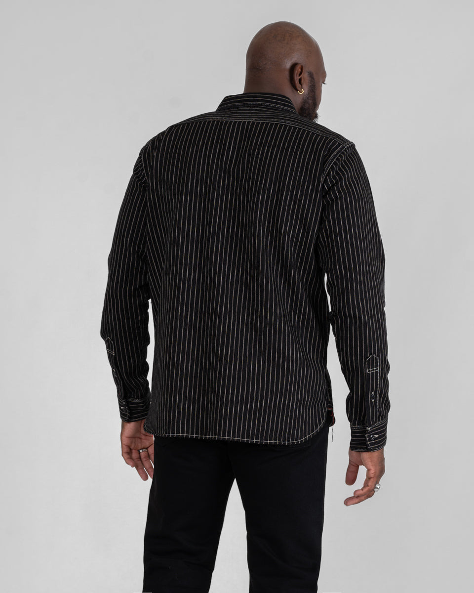 IHSH-266-BLK 12oz Wabash Work Shirt - Black with Black Buttons - 3