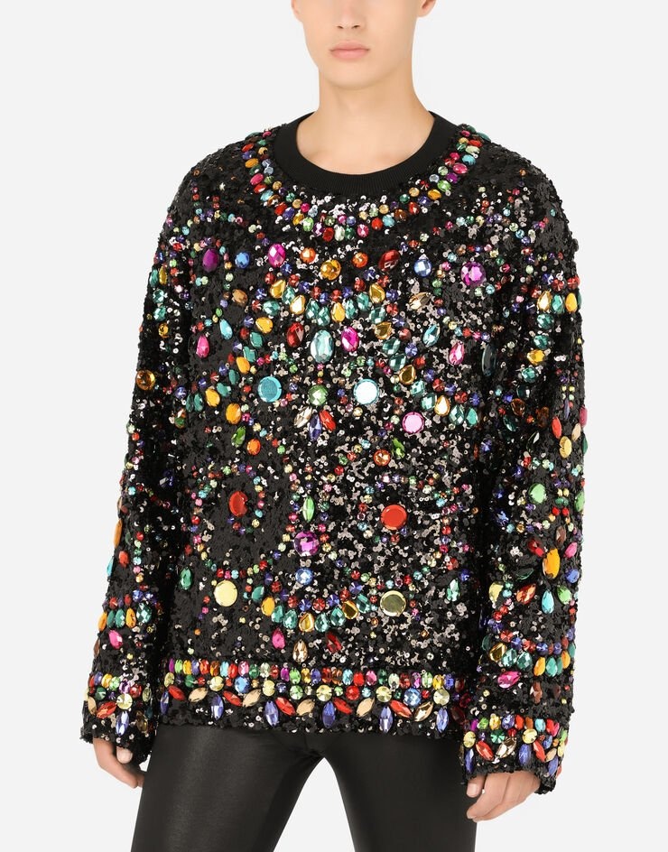 Multi-colored sequined T-shirt with crystals - 4