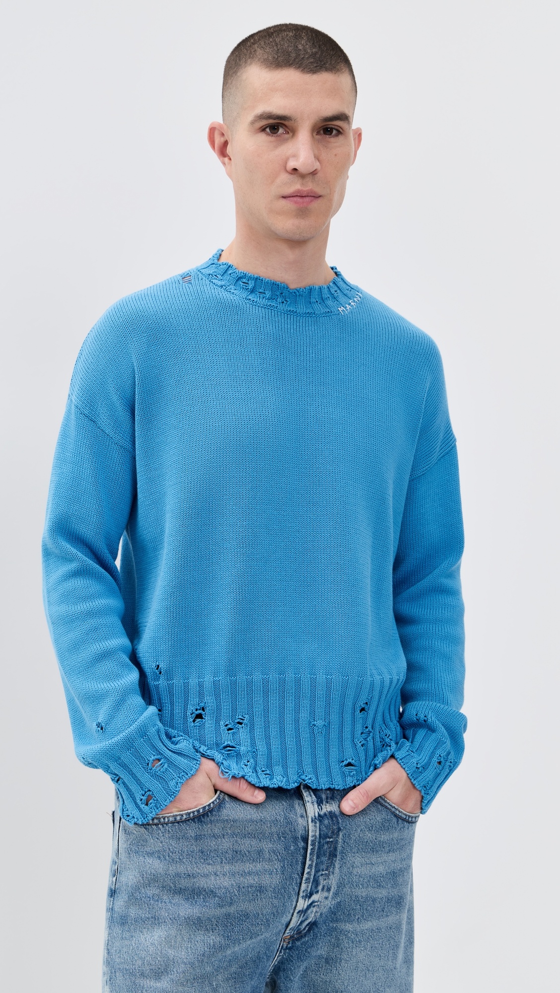 Dishevelled Cotton Crewneck Sweater - 6