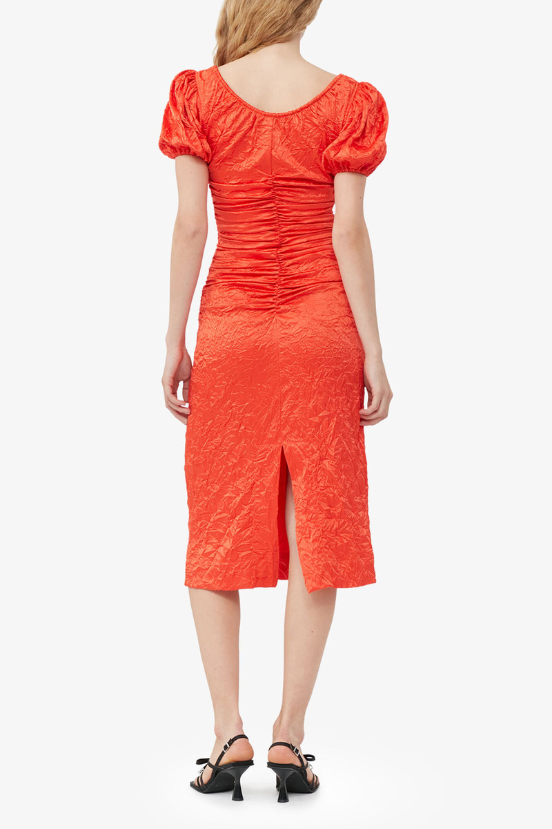 RED CRINKLED SATIN MIDI DRESS 4