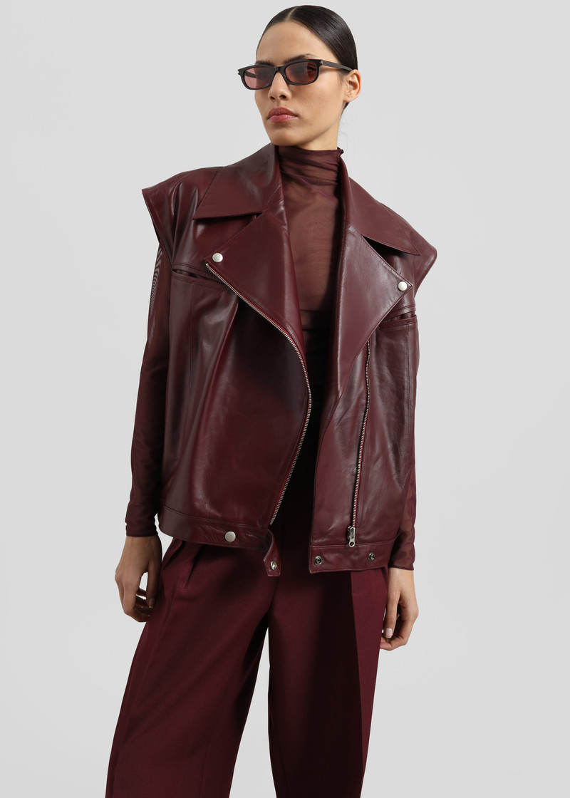 Cetina Leather Vest - Burgundy 4