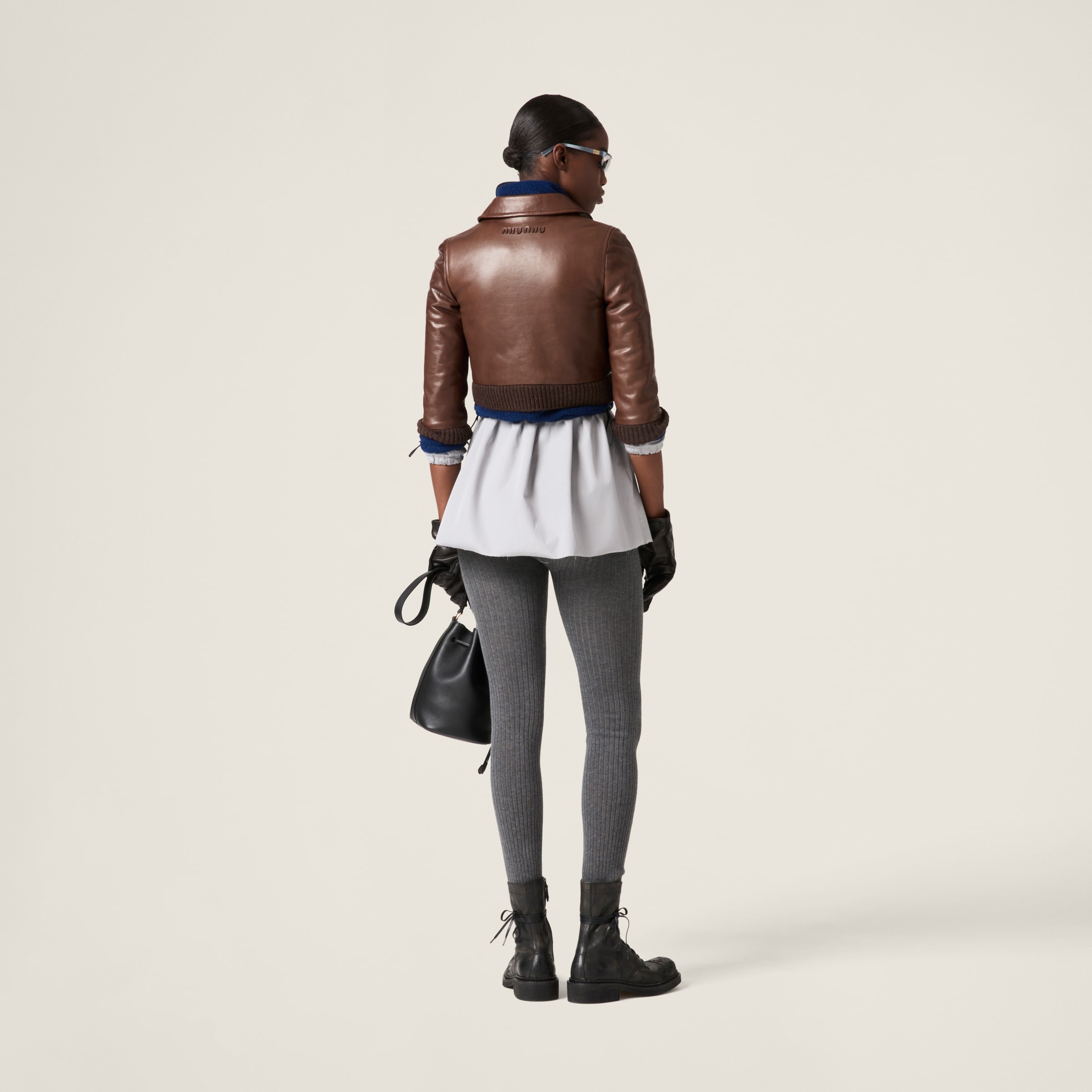 Cropped leather jacket - 3