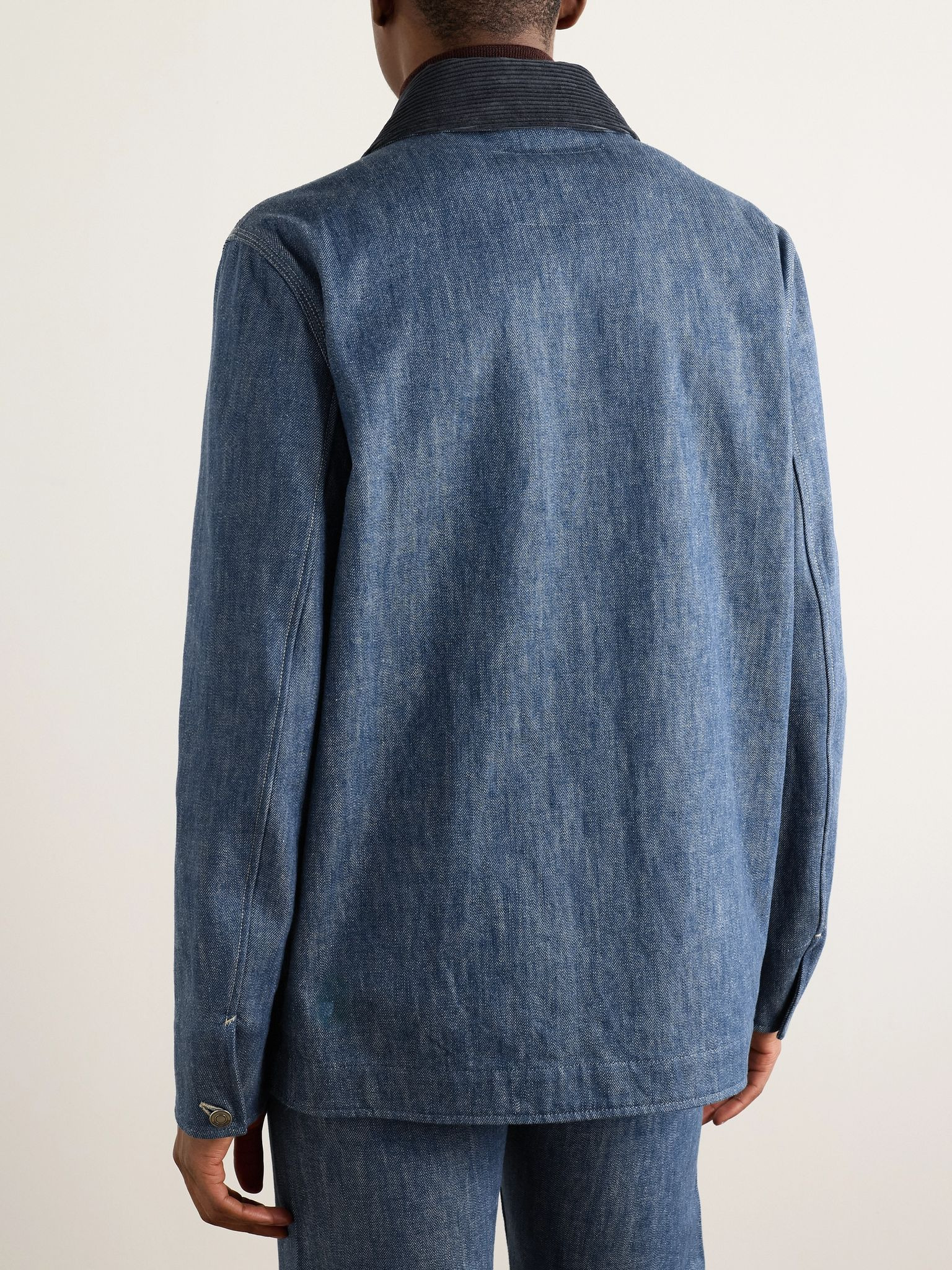 Conley Corduroy-Trimmed Austin Denim Jacket Blue - 4