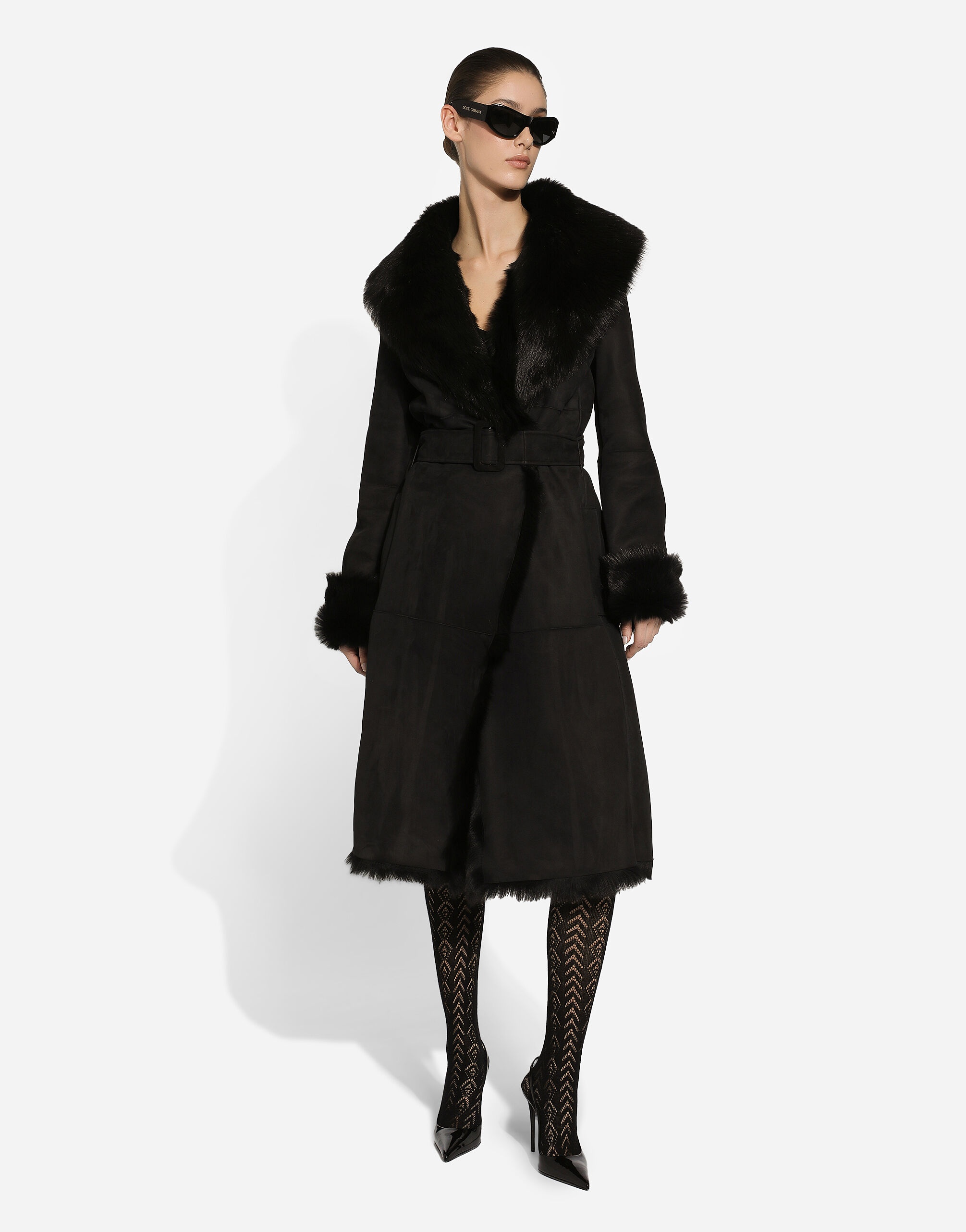 Shearling coat with belt - 5