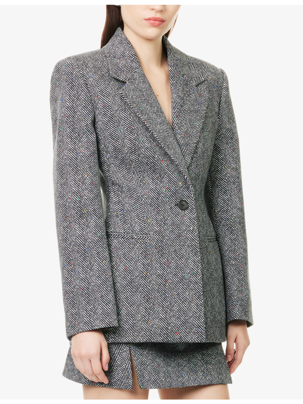 Herringbone-Print Notch-Lapels Cotton Jacket - 3