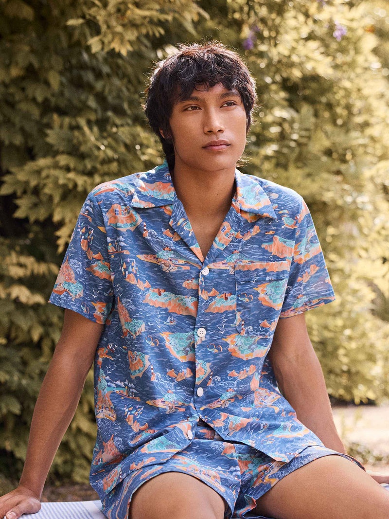 Men's Short Pajamas Cotton Batiste Multi Fisherman's Scenic Print - 2