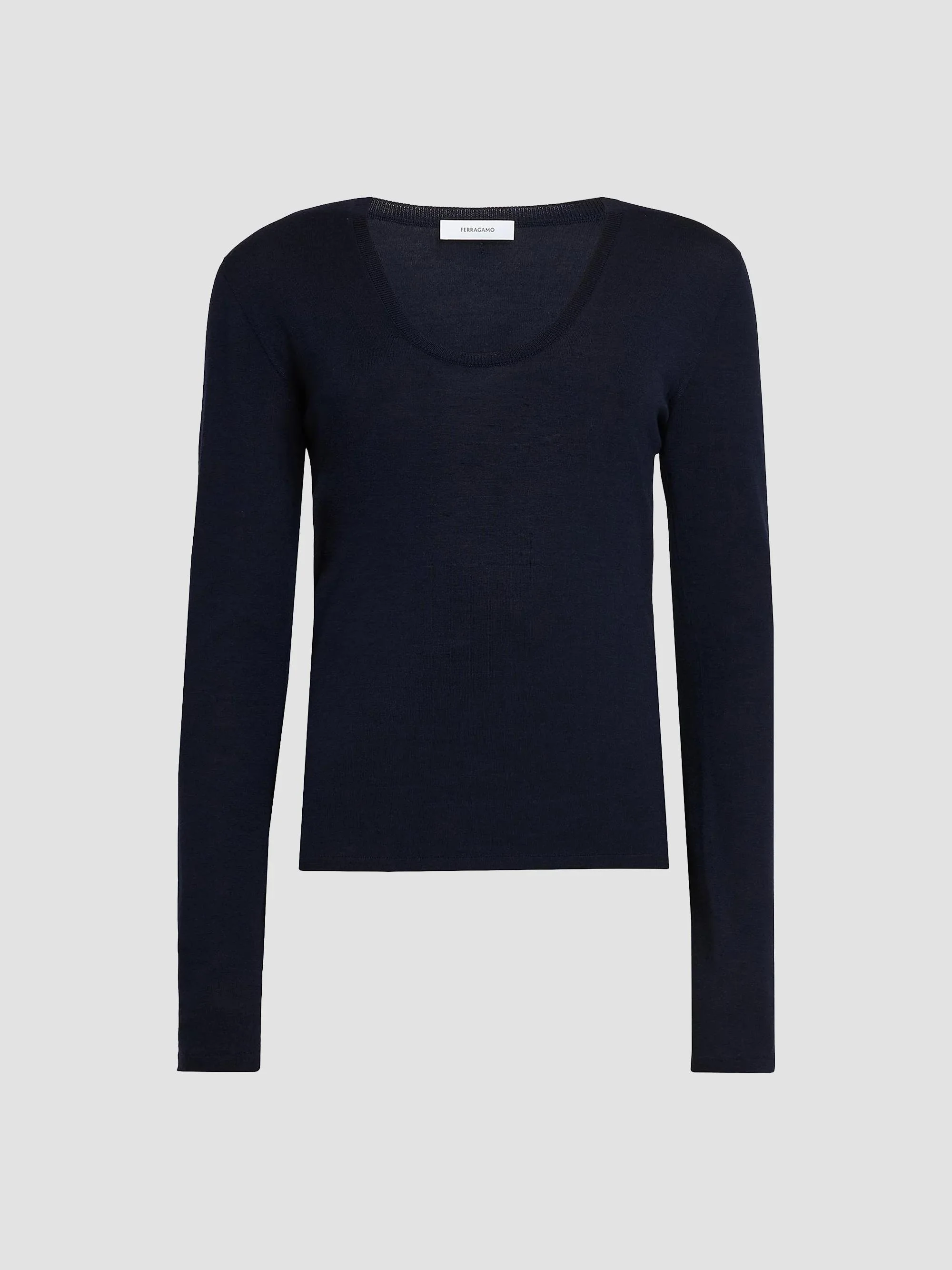 Women's Extra-Fine Wool Seamless Scoopneck Sweater - Navy - 1