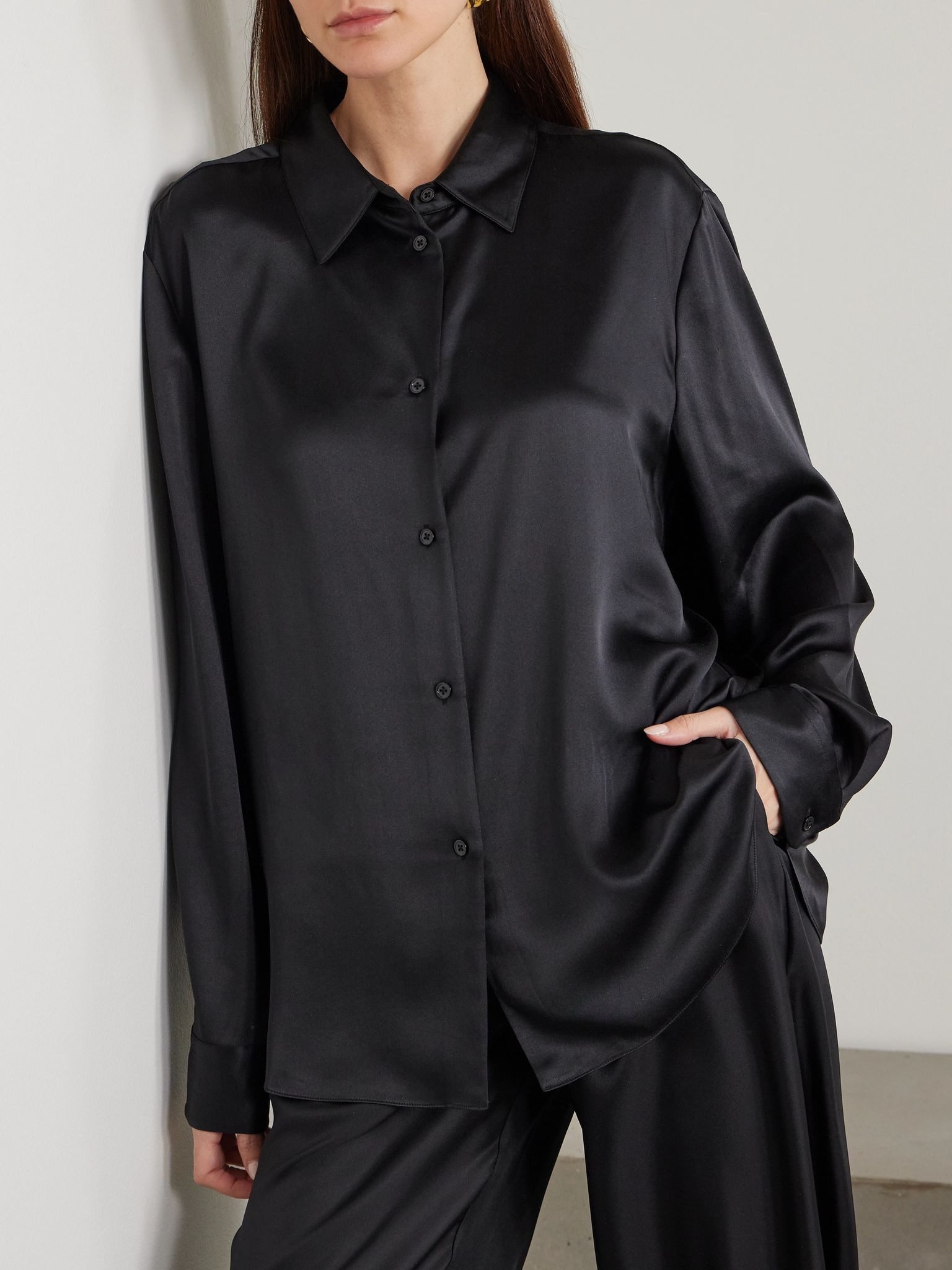 Silk-satin shirt Black - 3