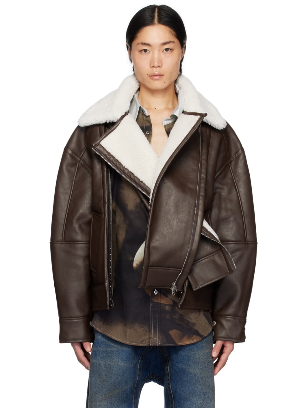 Y/Project Brown & Off-White Hook & Eye Faux-Shearling Jacket