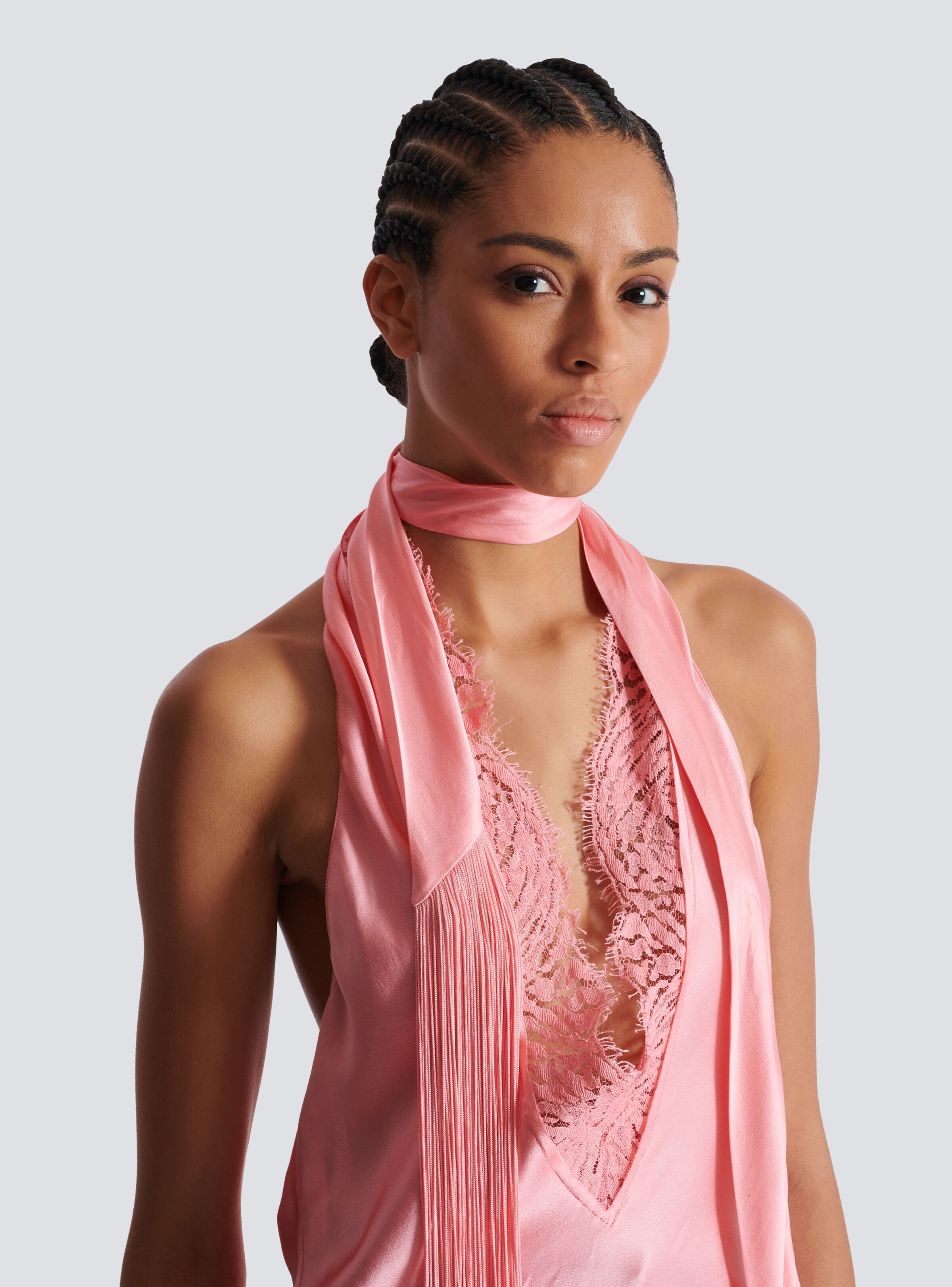 Backless fringed satin top - 7
