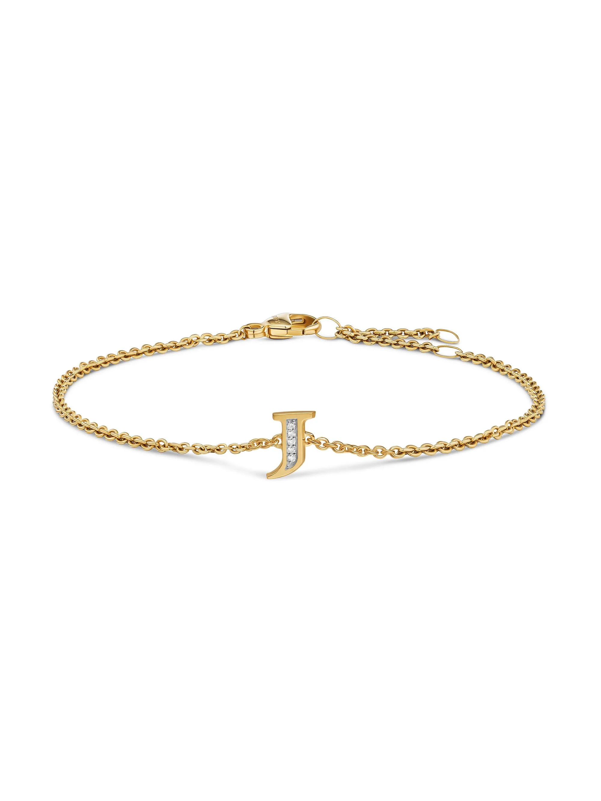 Women's Petite Pavé Initial Chain Bracelet in 18K Yellow Gold - Initial J - 1