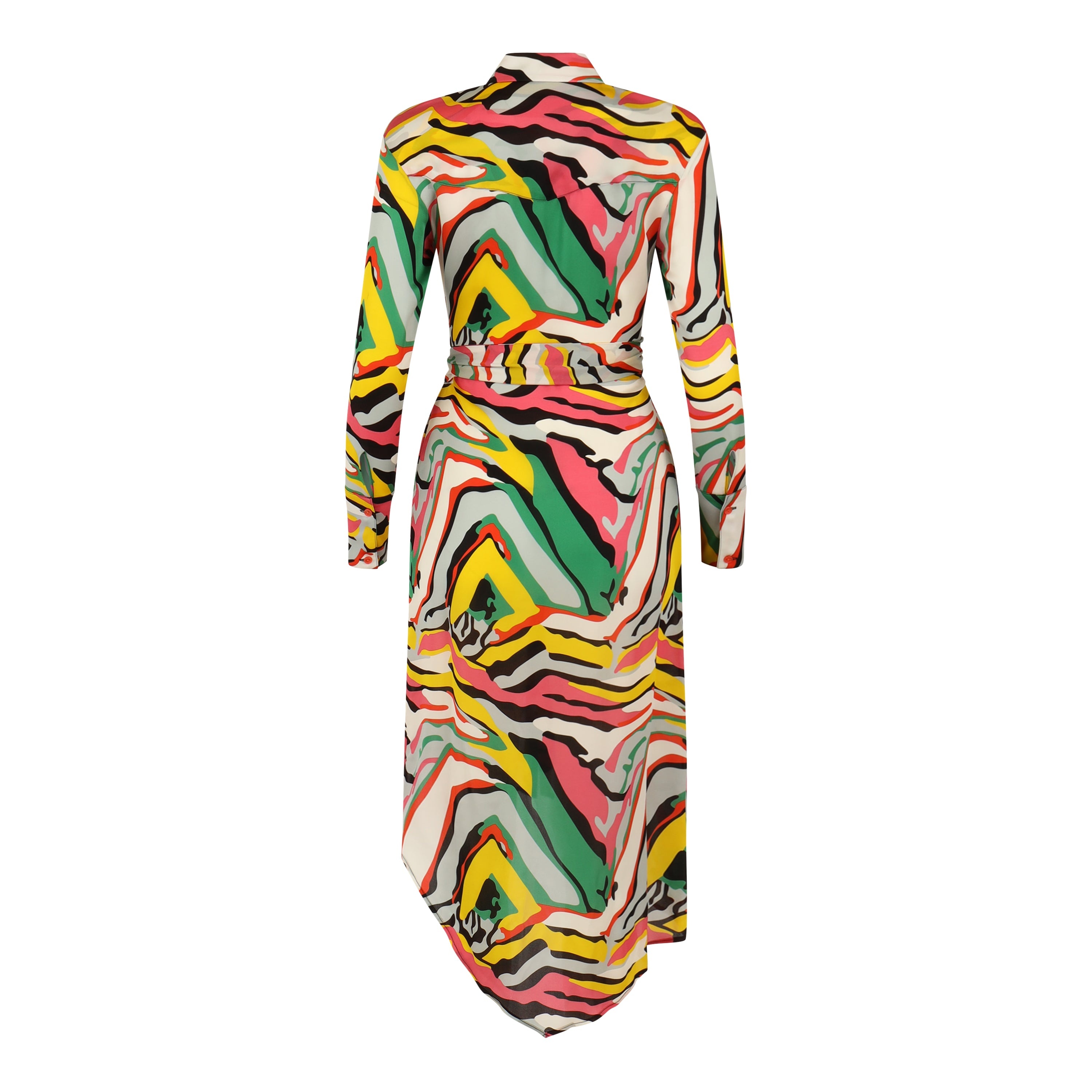 Multi Print Asymmetrical  Button Down Dress - 2