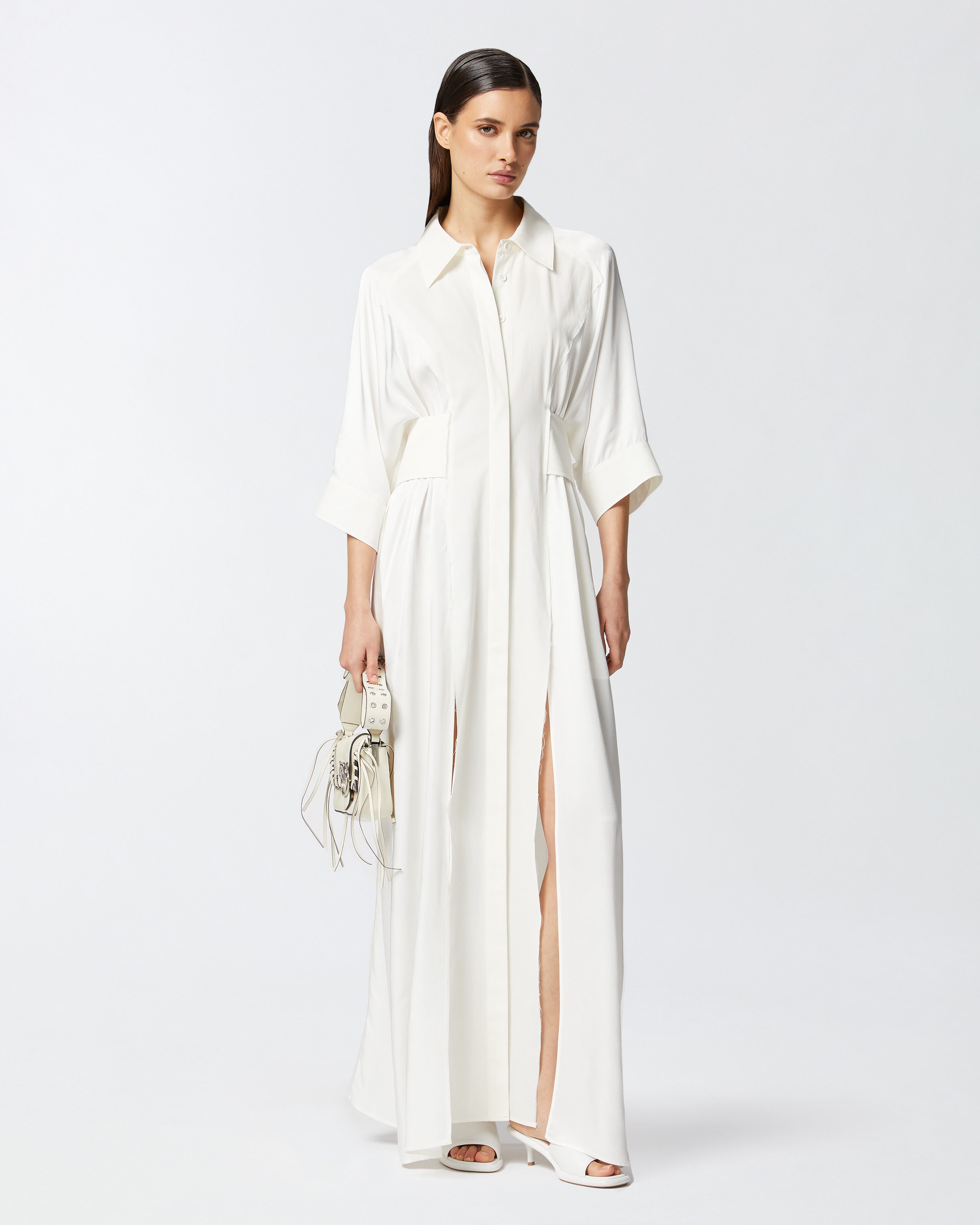LONG HABOTAI AND COTTON SHIRT DRESS - 2