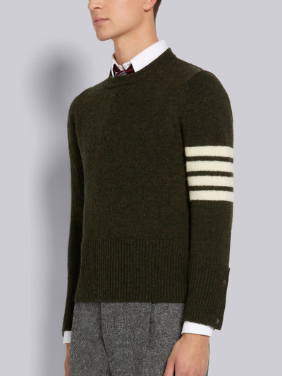 Thom Browne Dark Green Shetland Wool Jersey Stitch 4-Bar Stripe Classic Crew Neck Pullover outlook