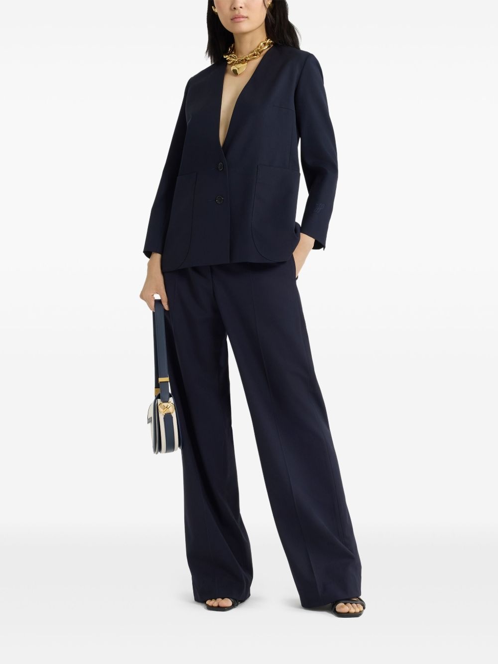 collarless twill jacket - 2