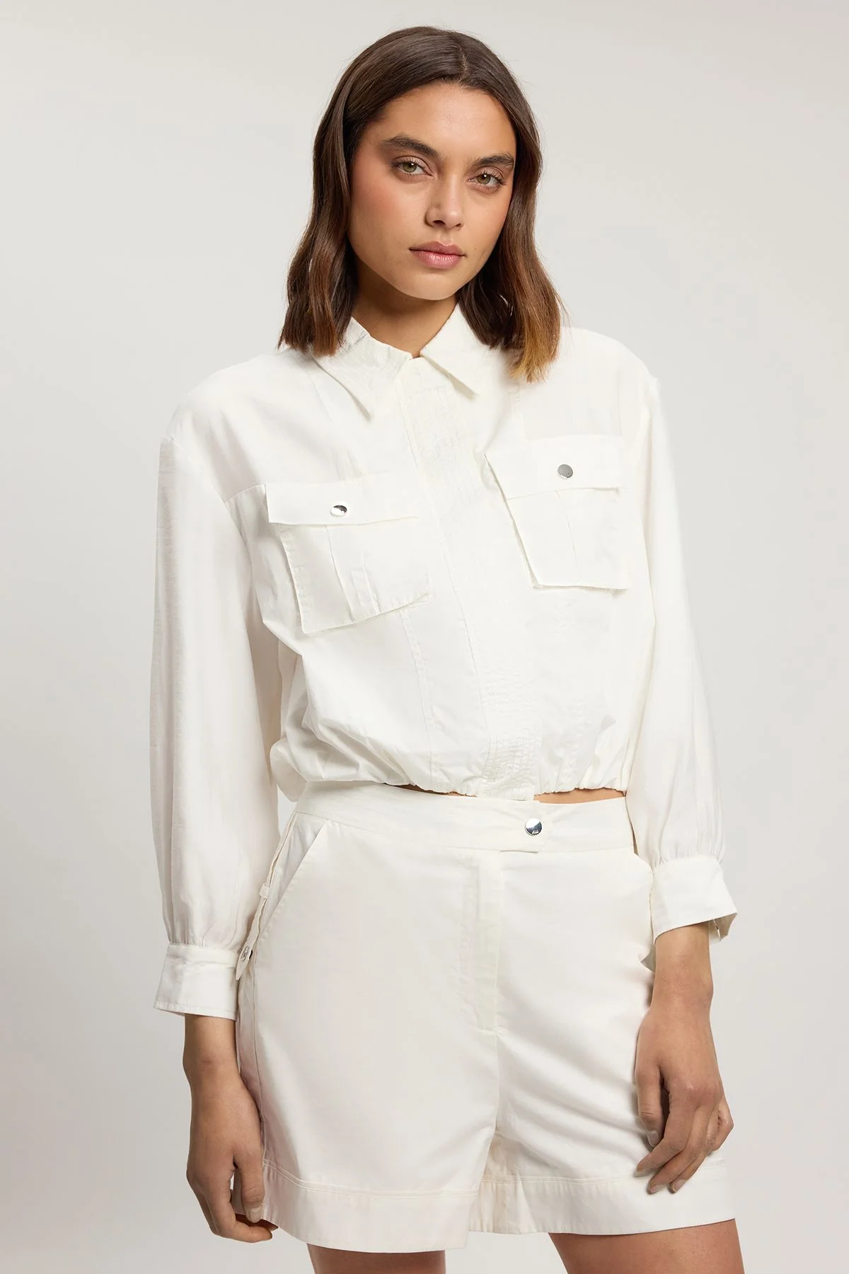 Utility Organdie Cropped Pocket Detail Bomber Jacket - 1