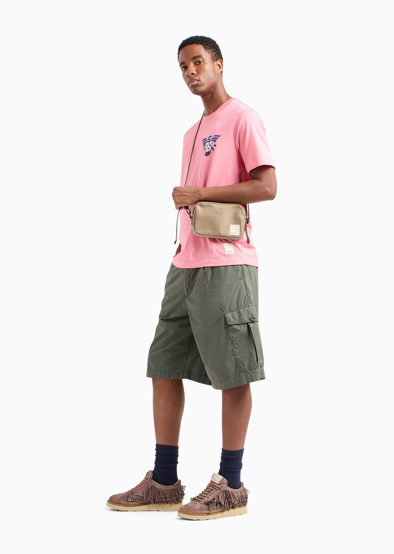 Emporio Armani Sustainability Values Capsule Collection garment-dyed organic poplin cargo Bermuda sh - 4