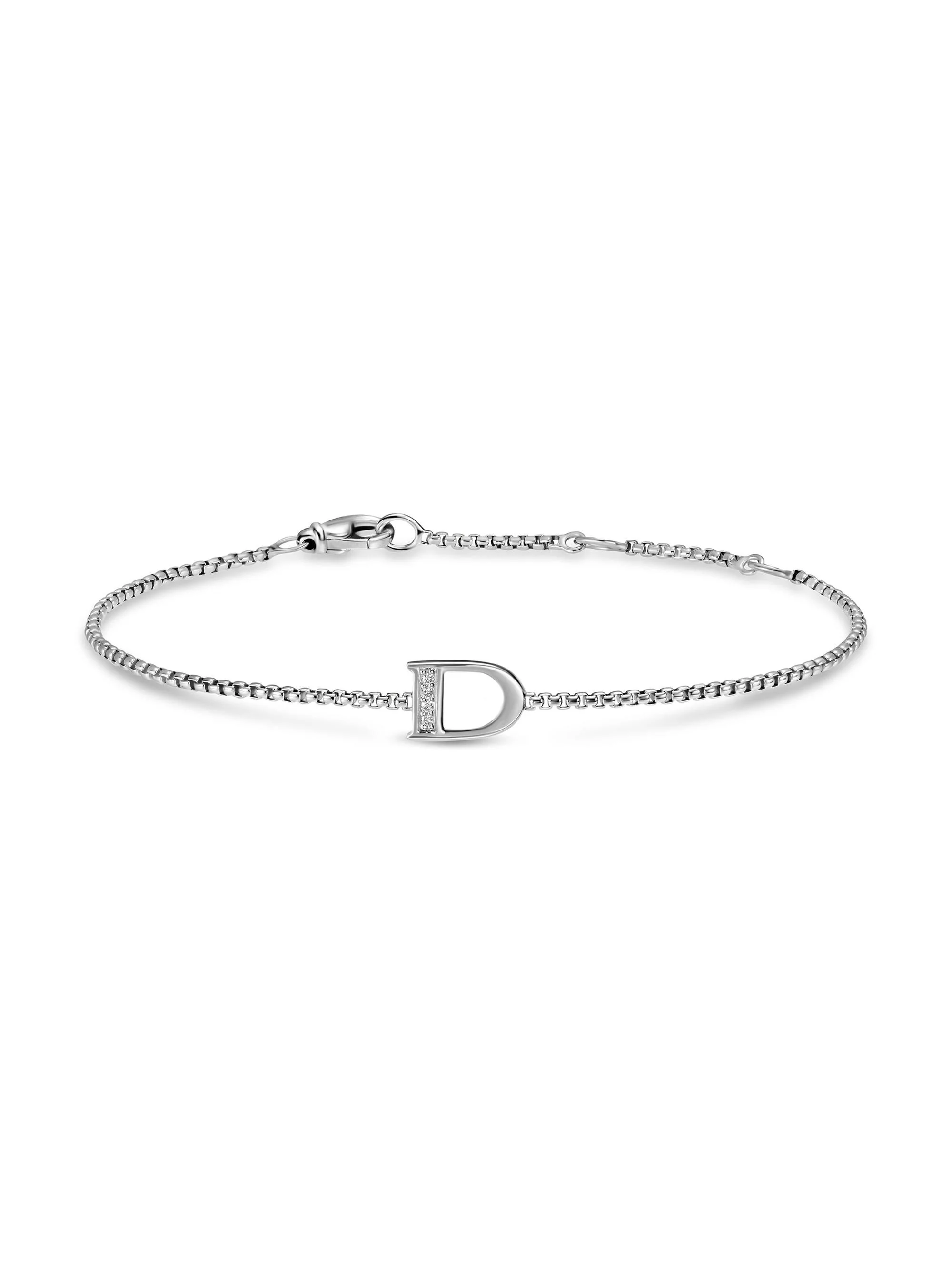 Women's Petite Initial Chain Bracelet in Sterling Silver - Diamond D - 1