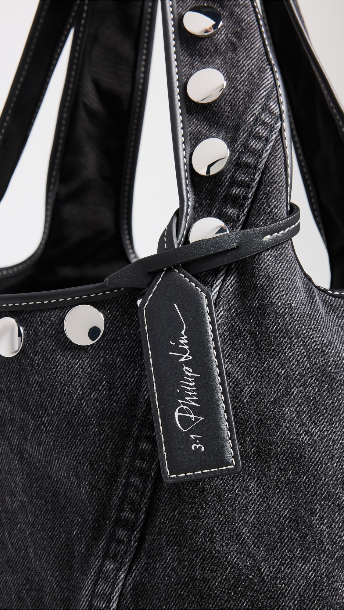 Washed Denim Market Tote With Studs - 4