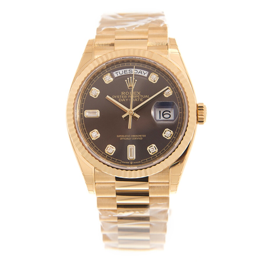 Rolex Day-Date Yellow Gold Dark-Grey Diamond Automatic Chronometer Ladies Watch 128238-0022 - 3
