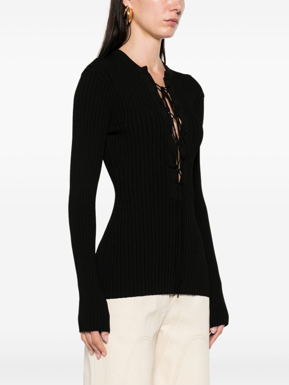 lace-up ribbed jumper - 3