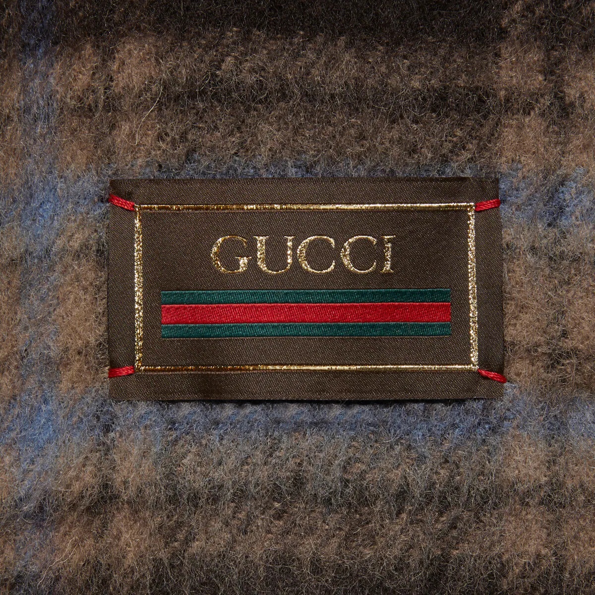 Check wool coat with Gucci label - 9