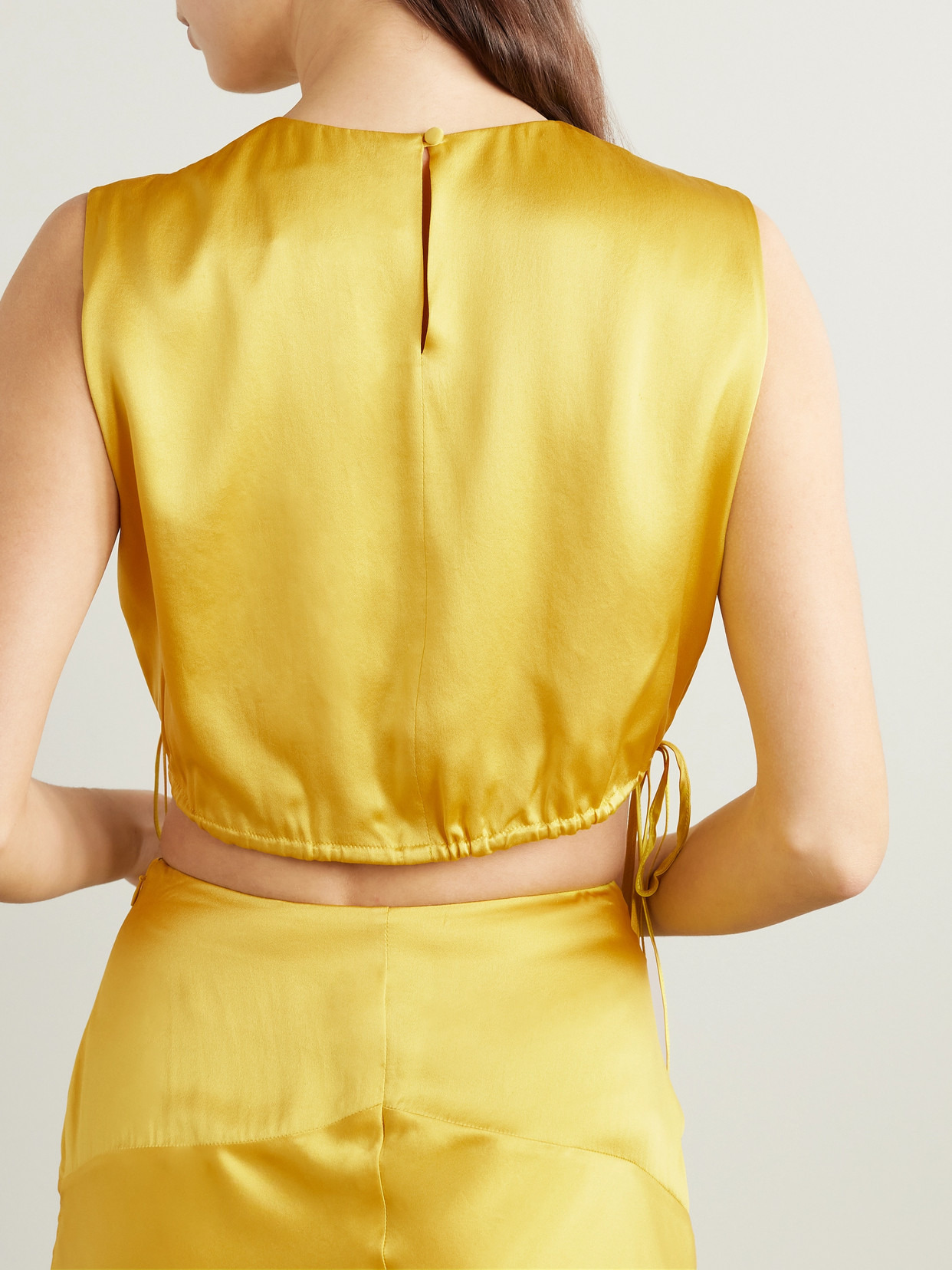 Cecily Cropped Gathered Silk-satin Top - 3