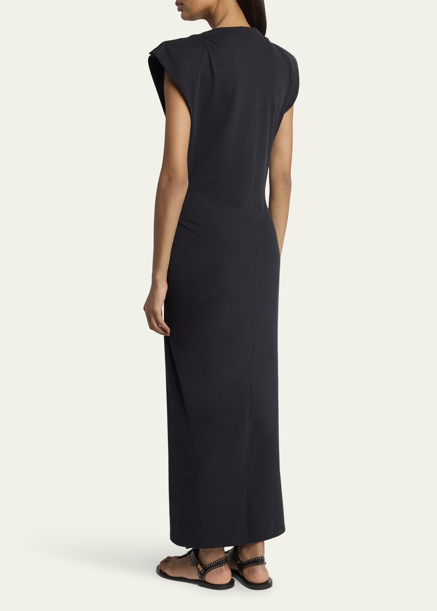 Nadela Ruched Slit Cotton Maxi Dress - 3
