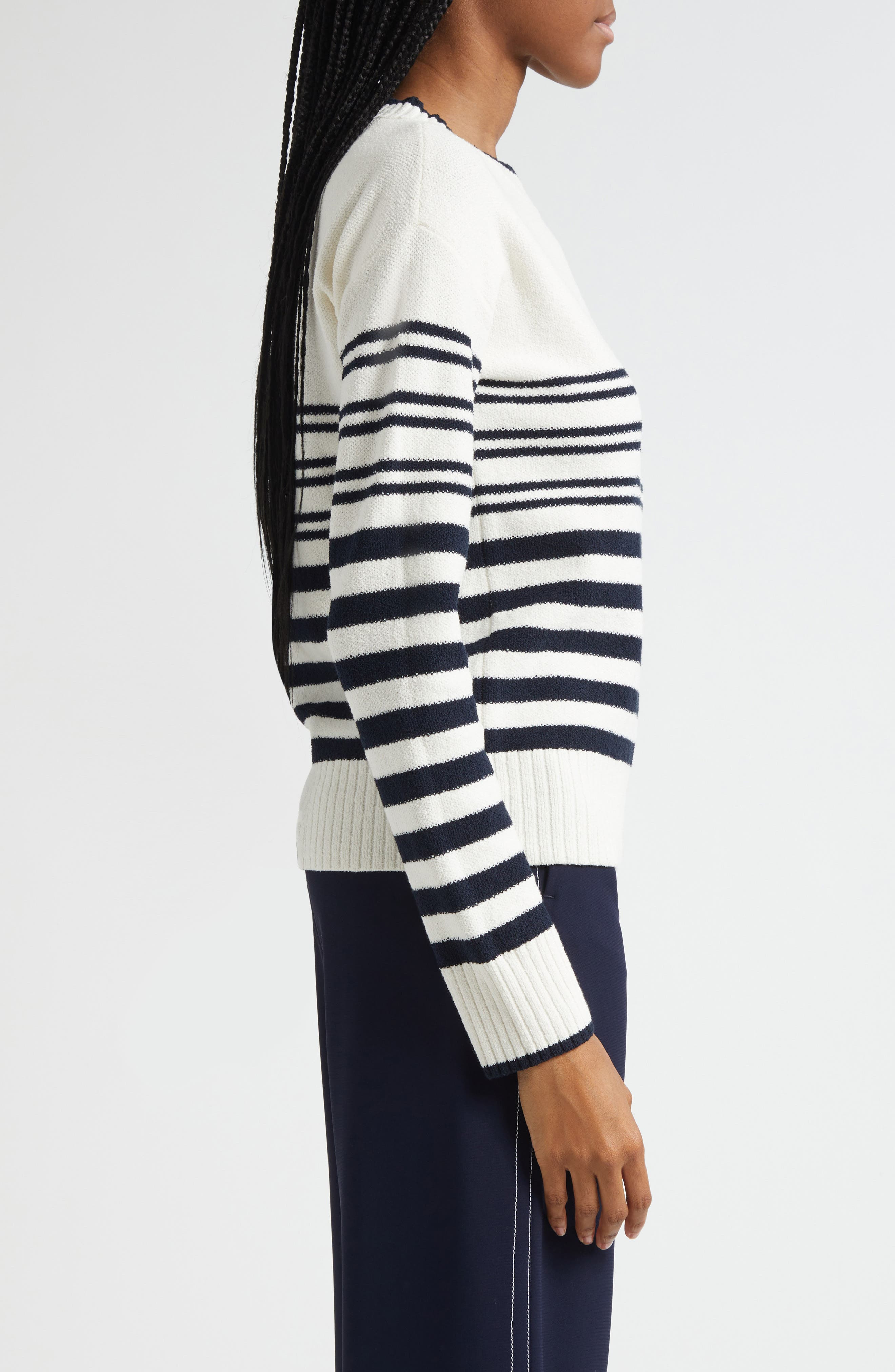 Veronica Beard Rielly Stripe Crewneck Sweater in Off White Navy at Nordstrom - 4